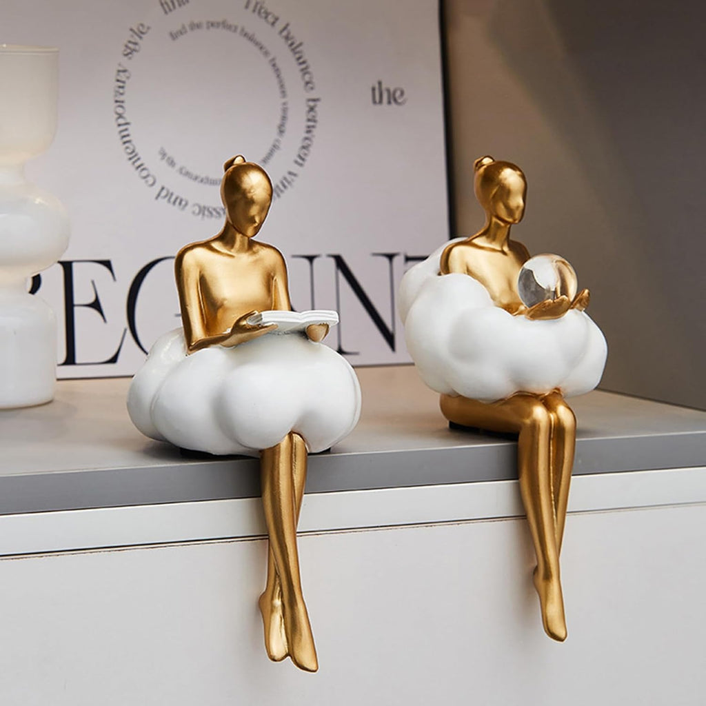 Gold Home Decor Women Thinker Statue, Modern Bookshelf Figurines Accent Decorations for Living Room, Resin Abstract Art Collectible for Office Bedroom Table Desk