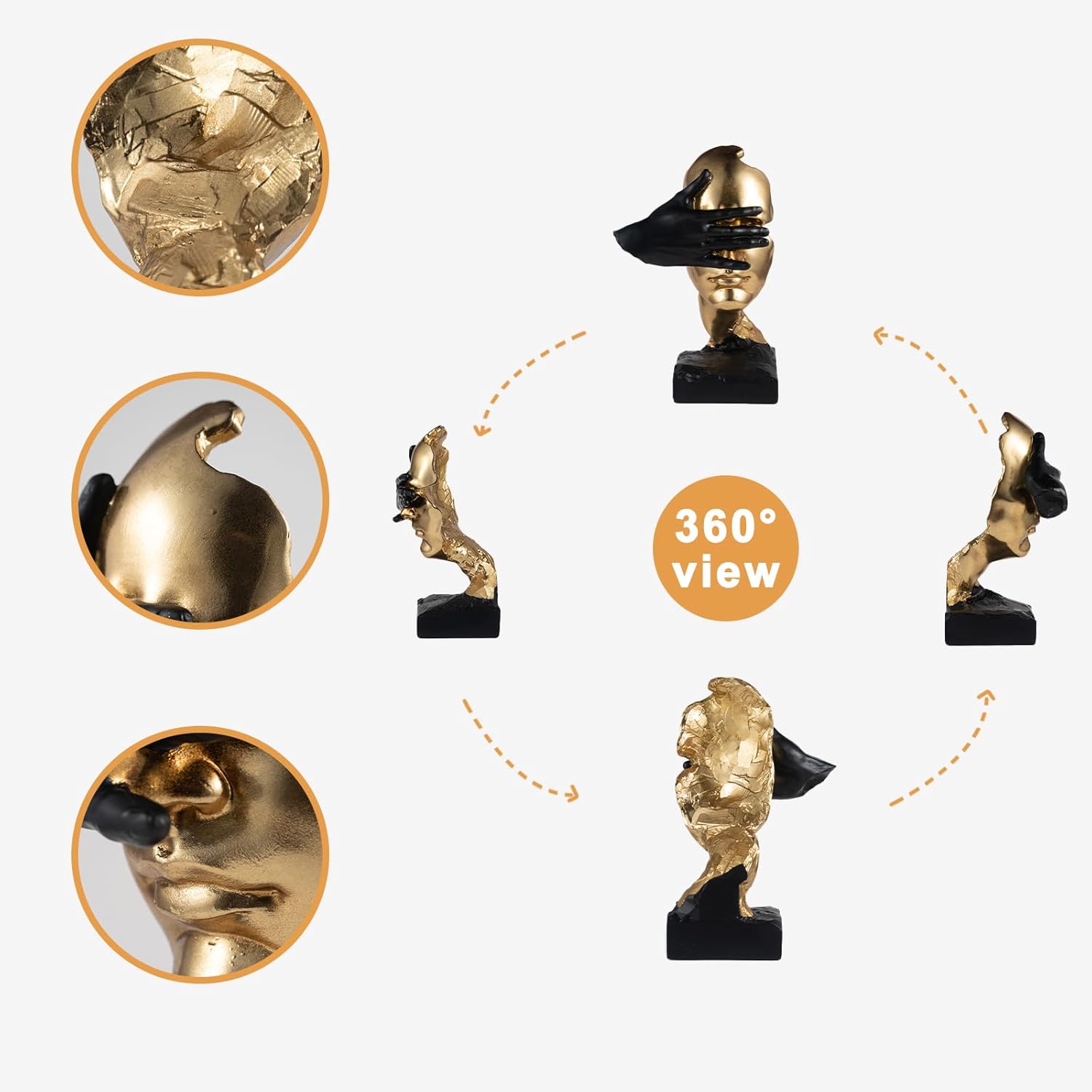 Thinker Statue-Silence is Gold-Abstract Art Figurine Decor - No Hear No See No Speak Modern Home Resin Sculptures Decorative Objects Decor for Home Office Bookshelf Desktop(12" H)