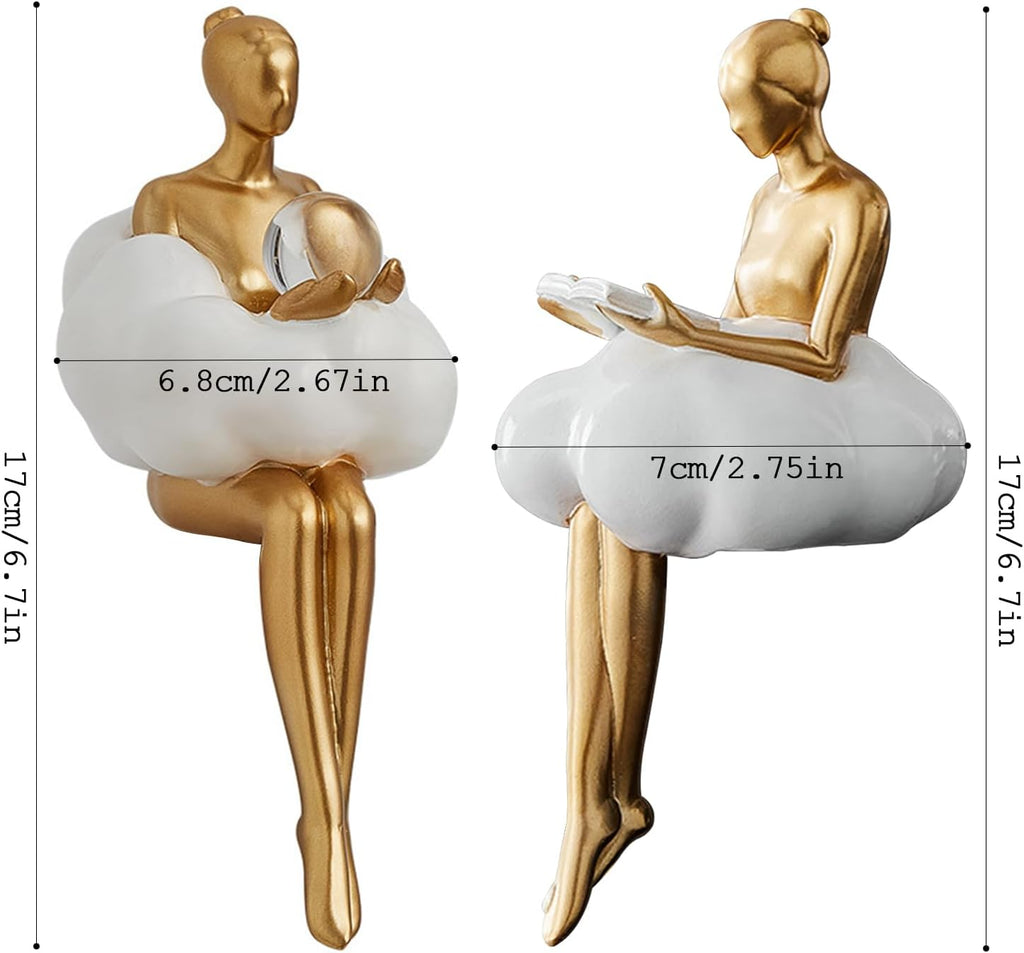 Gold Home Decor Women Thinker Statue, Modern Bookshelf Figurines Accent Decorations for Living Room, Resin Abstract Art Collectible for Office Bedroom Table Desk