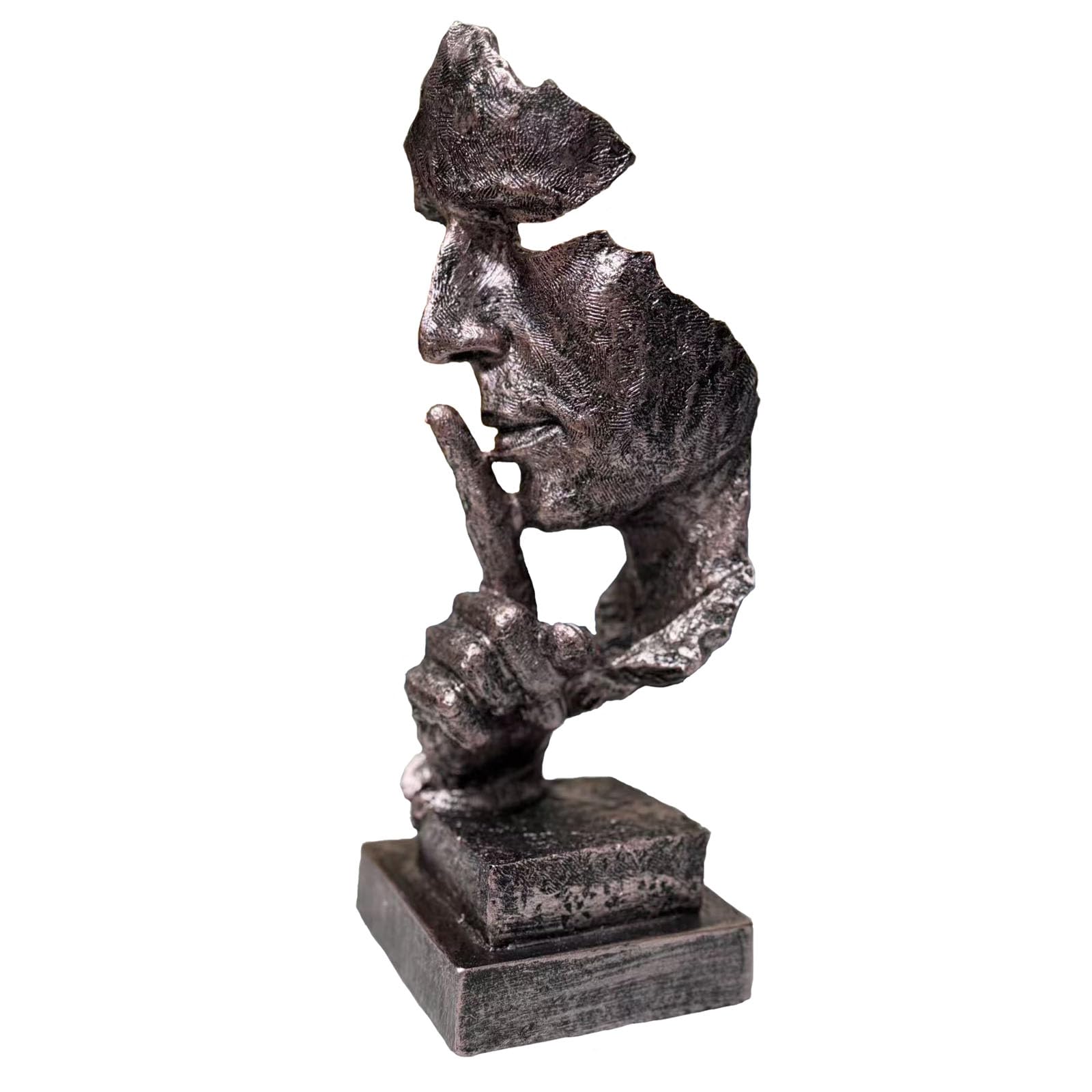 Silence is a Golden Statue Modern Mens Creative Office Home Room Decorations Sculpture Friends Bookshelf Decorative 4.7 x 4.3 x 13.18in(Silver) Modern Home Décor
