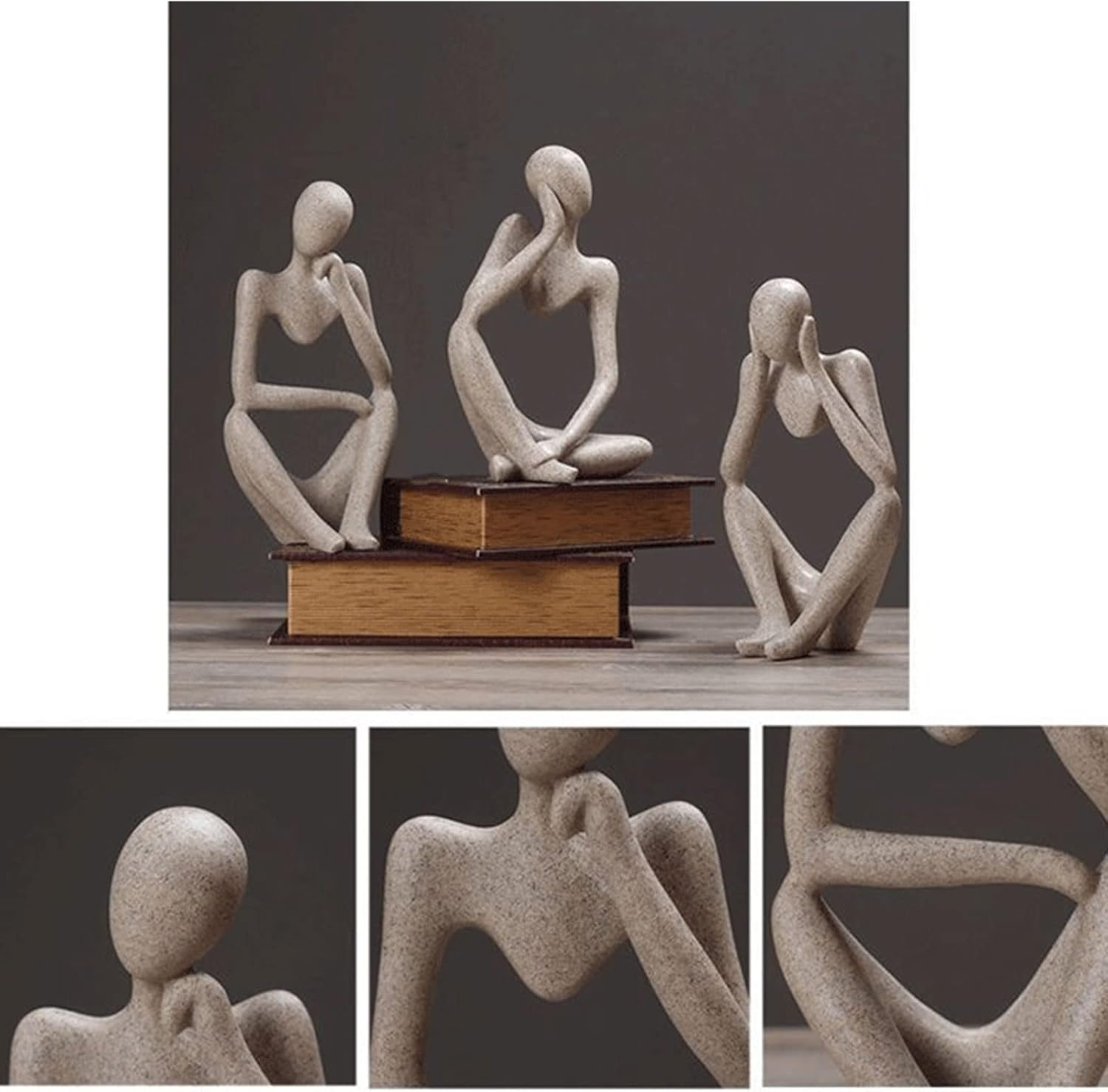 Thinker Sculptures, Sandstone Resin Thinker Statue Ornaments, Abstract Style Housewarming Gifts, Living Room Dining Desk Decorations (Right, Small)