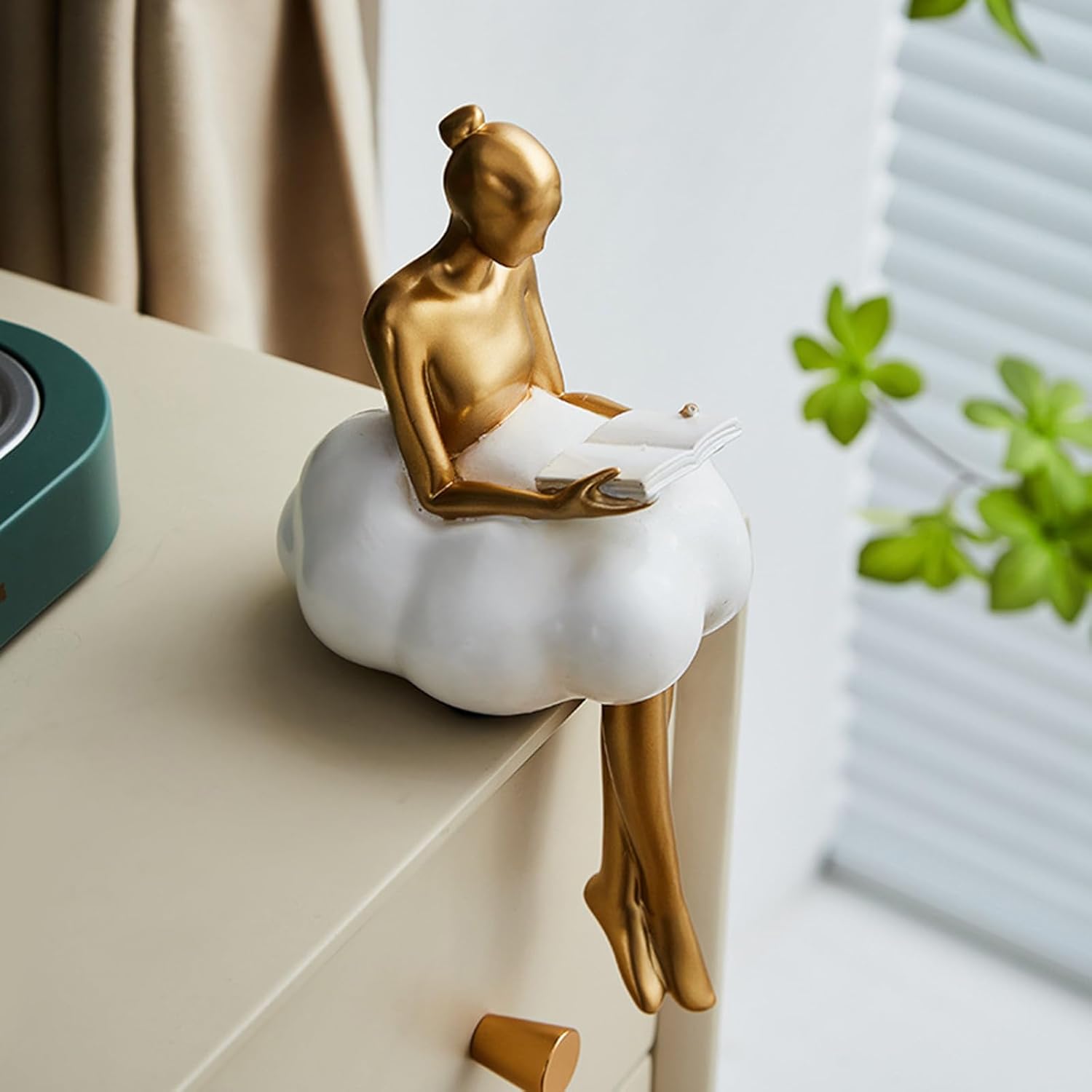 Gold Home Decor Women Thinker Statue, Modern Bookshelf Figurines Accent Decorations for Living Room, Resin Abstract Art Collectible for Office Bedroom Table Desk