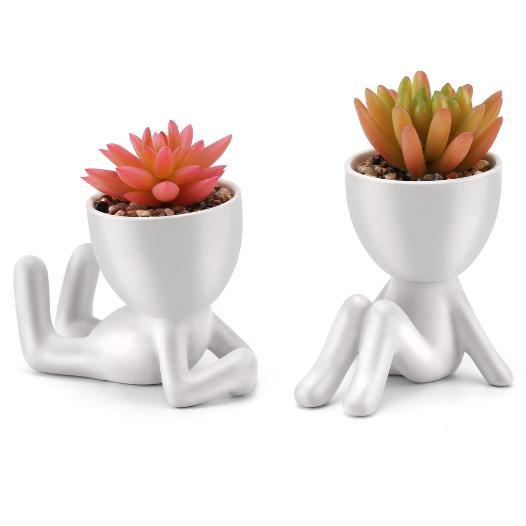 Fake Succulent, Mini Succulents Plants Artificial in Black Modern Human Shaped Ceramic Pots Desk Decor Desk Plant for Office Decor for Women, Cute Fake Plants Bathroom Decor 2PCS