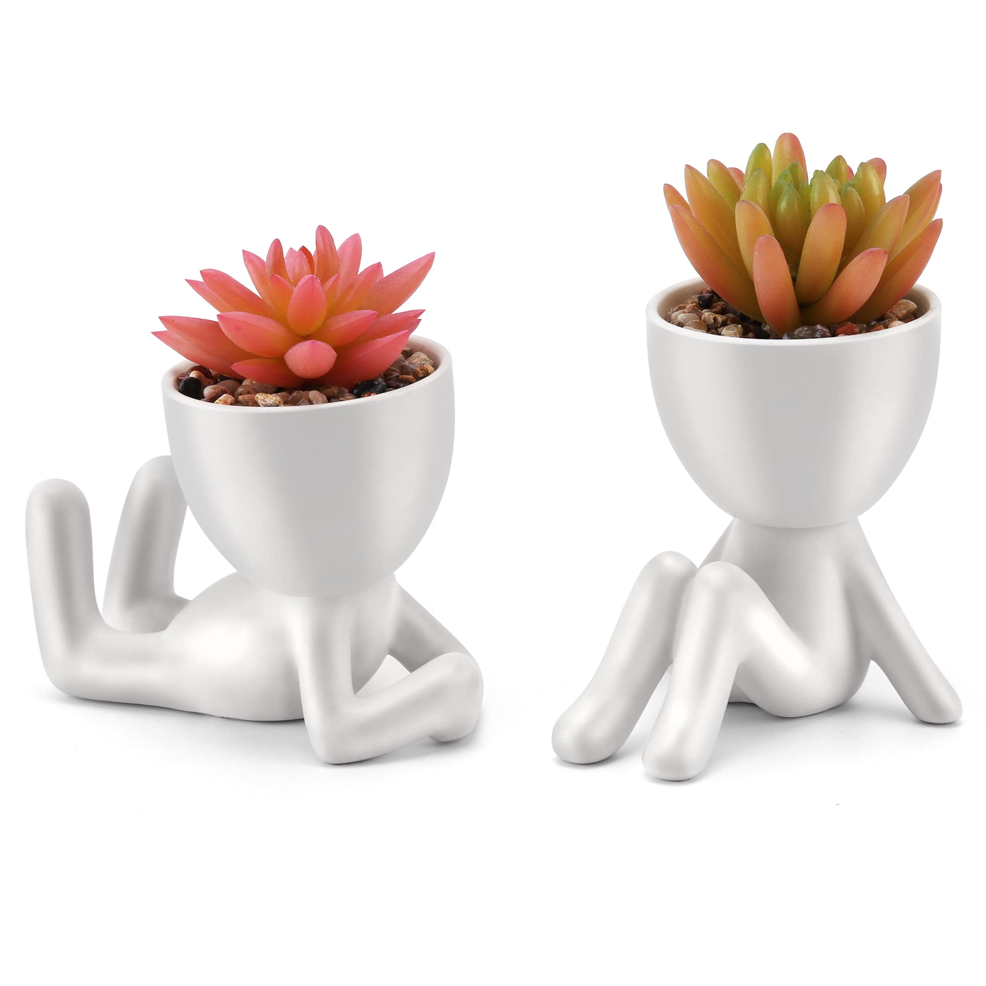 Fake Succulent, Mini Succulents Plants Artificial in Black Modern Human Shaped Ceramic Pots Desk Decor Desk Plant for Office Decor for Women, Cute Fake Plants Bathroom Decor 2PCS