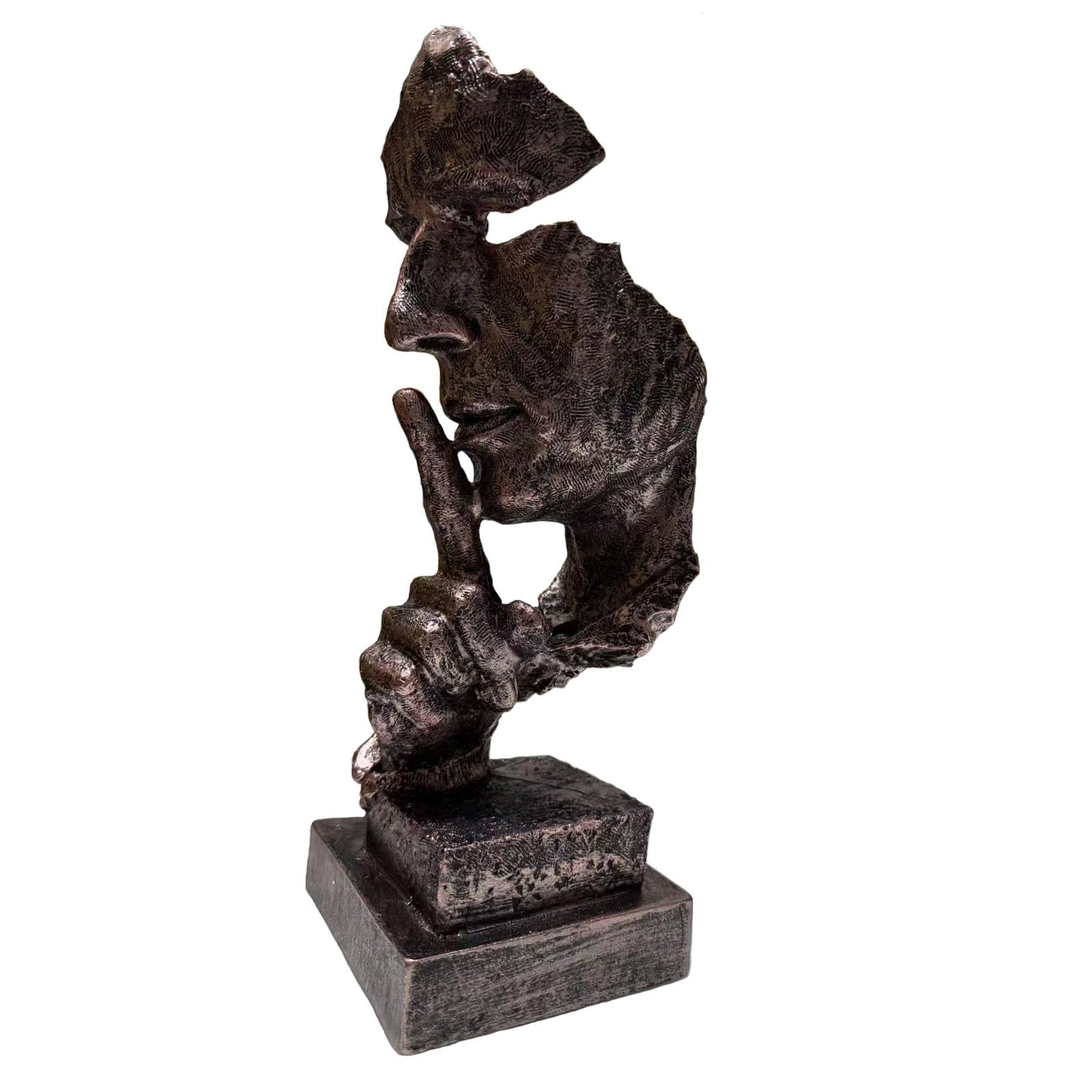 Silence is a Golden Statue Modern Mens Creative Office Home Room Decorations Sculpture Friends Bookshelf Decorative 4.7 x 4.3 x 13.18in(Silver) Modern Home Décor