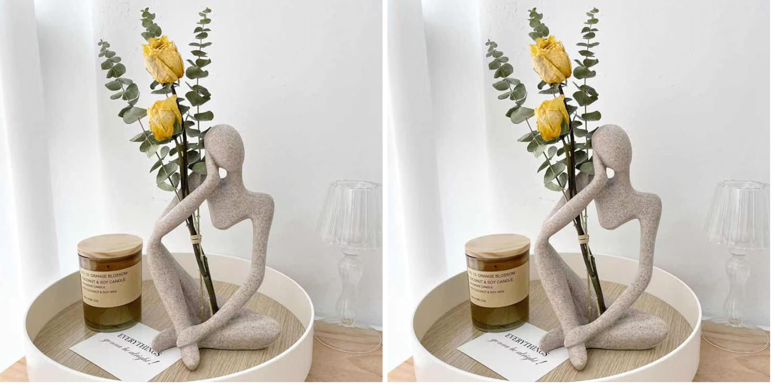 Thinker Sculptures, Sandstone Resin Thinker Statue Ornaments, Abstract Style Housewarming Gifts, Living Room Dining Desk Decorations (Right, Small)