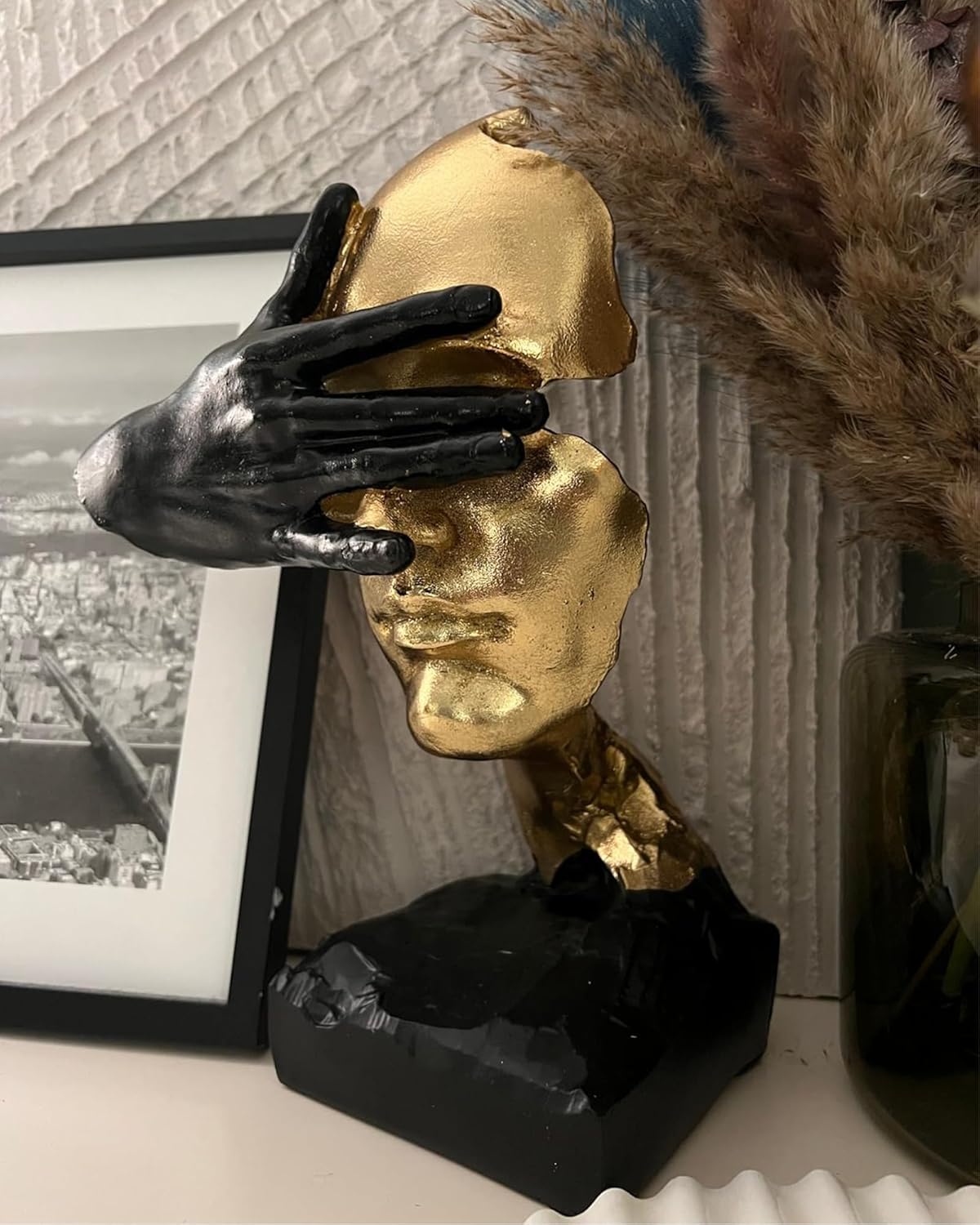 Thinker Statue-Silence is Gold-Abstract Art Figurine Decor - No Hear No See No Speak Modern Home Resin Sculptures Decorative Objects Decor for Home Office Bookshelf Desktop(12" H)