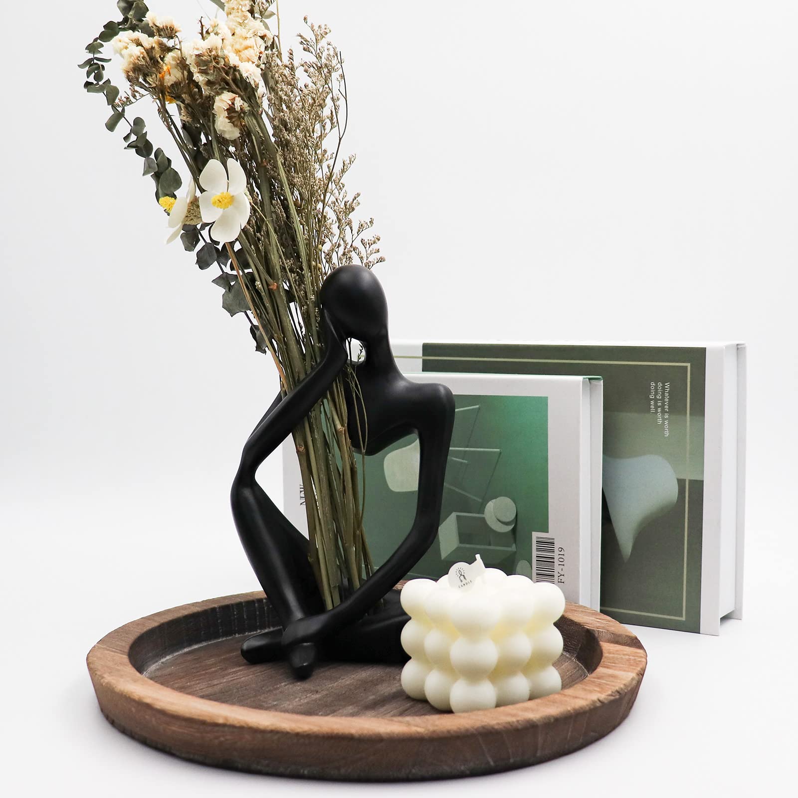 Thinker Sculptures, Sandstone Resin Thinker Statue Ornaments, Abstract Style Housewarming Gifts, Living Room Dining Desk Decorations (Right, Small)