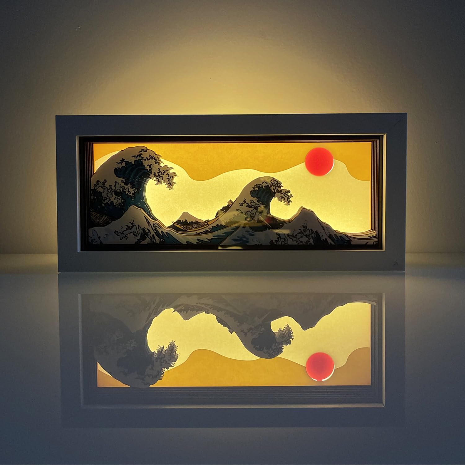 Japanese Great Wave LED Light Box, The Great Wave Off Kanagawa 3D Paper Carving Night Light USB Powered Room Decor Aesthetic Light for Bedroom HOM