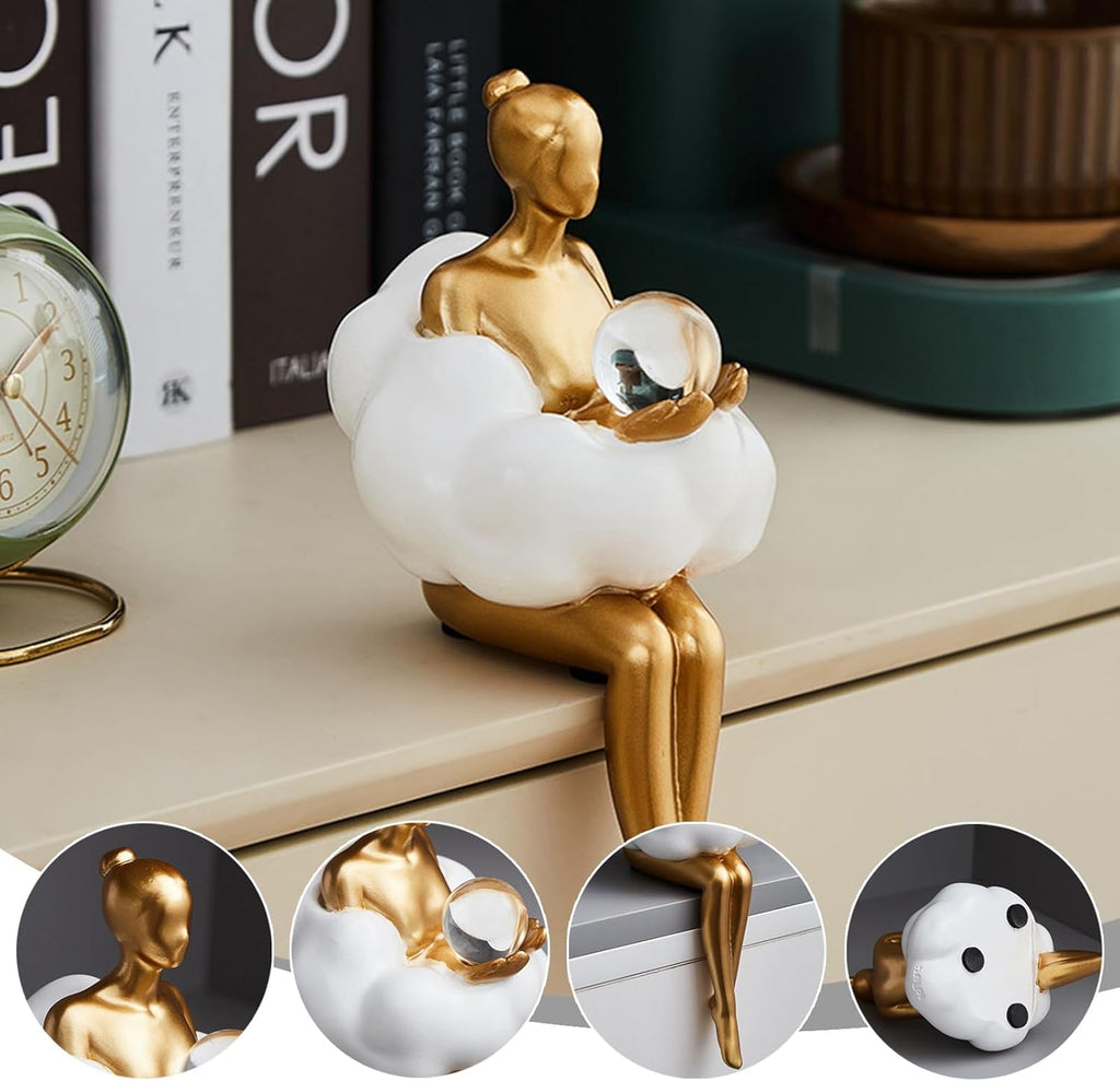 Gold Home Decor Women Thinker Statue, Modern Bookshelf Figurines Accent Decorations for Living Room, Resin Abstract Art Collectible for Office Bedroom Table Desk