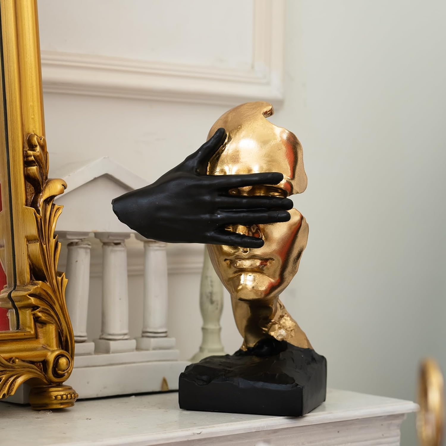 Thinker Statue-Silence is Gold-Abstract Art Figurine Decor - No Hear No See No Speak Modern Home Resin Sculptures Decorative Objects Decor for Home Office Bookshelf Desktop(12" H)
