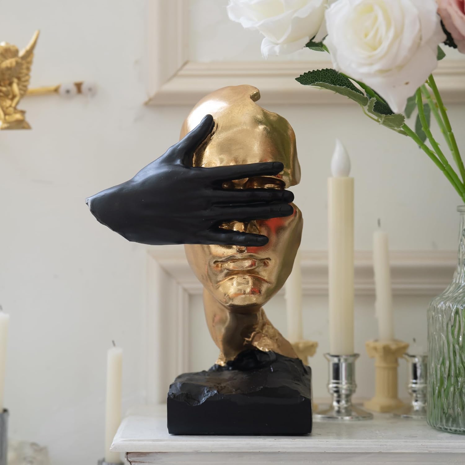 Thinker Statue-Silence is Gold-Abstract Art Figurine Decor - No Hear No See No Speak Modern Home Resin Sculptures Decorative Objects Decor for Home Office Bookshelf Desktop(12" H)